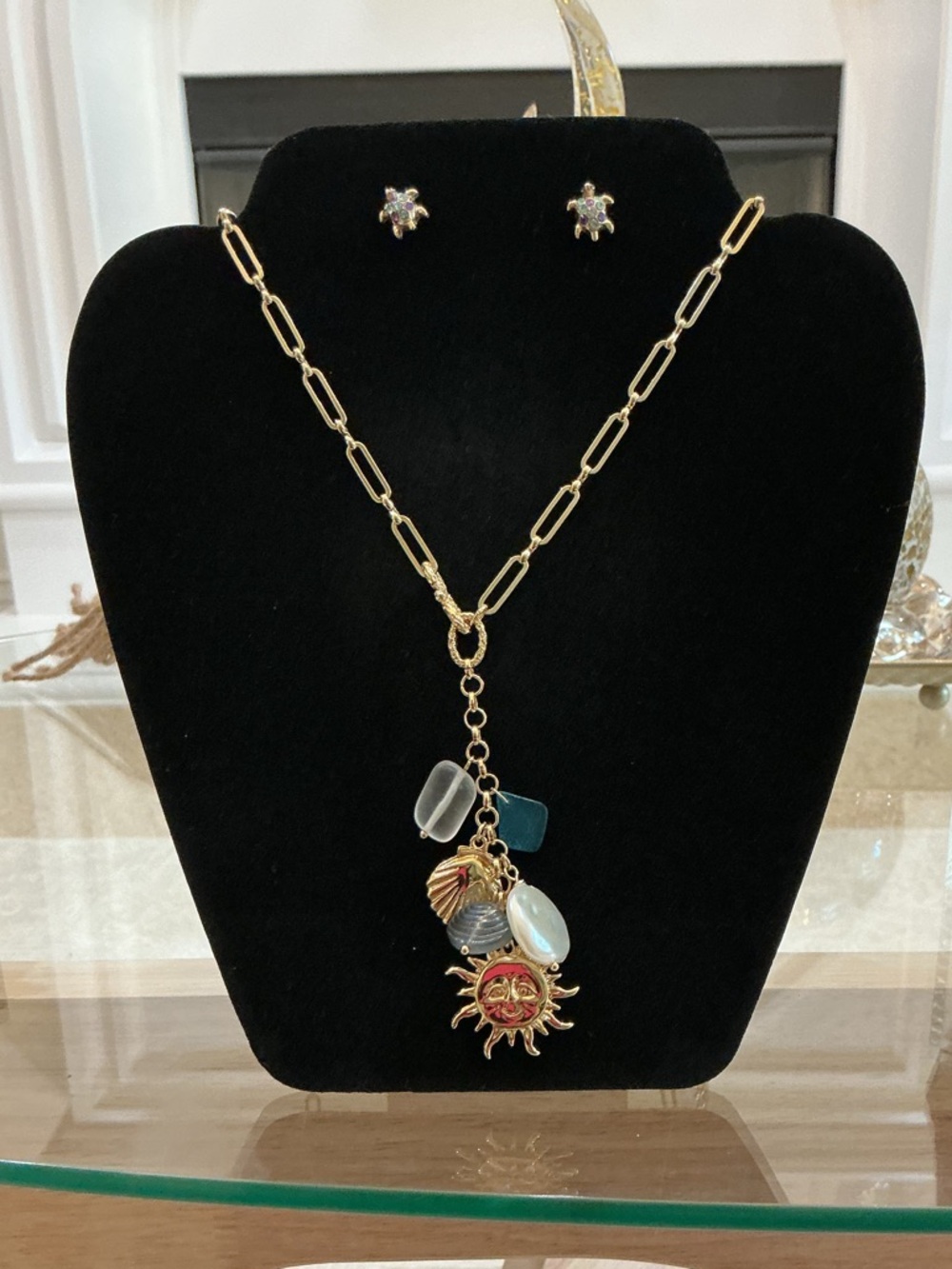 Calvin Klein Gold-Tone Sun Charm Necklace with Multicolor Stone Charms
